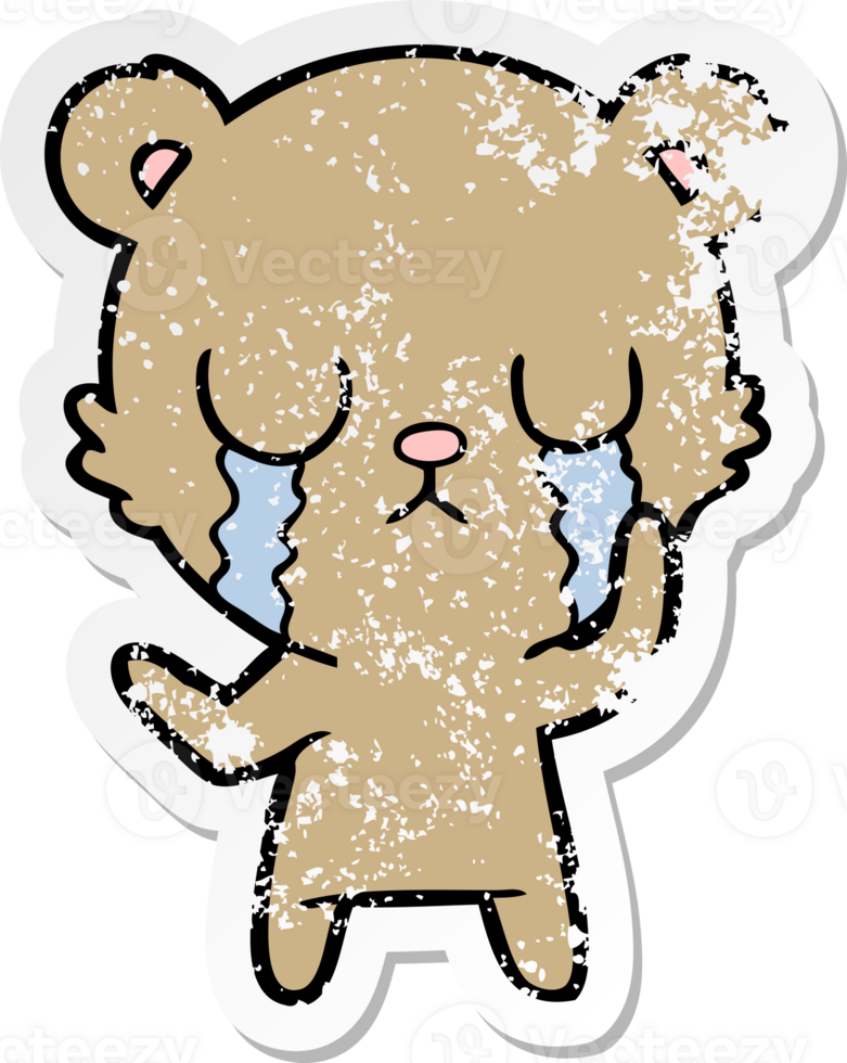 distressed sticker of a crying cartoon bear png