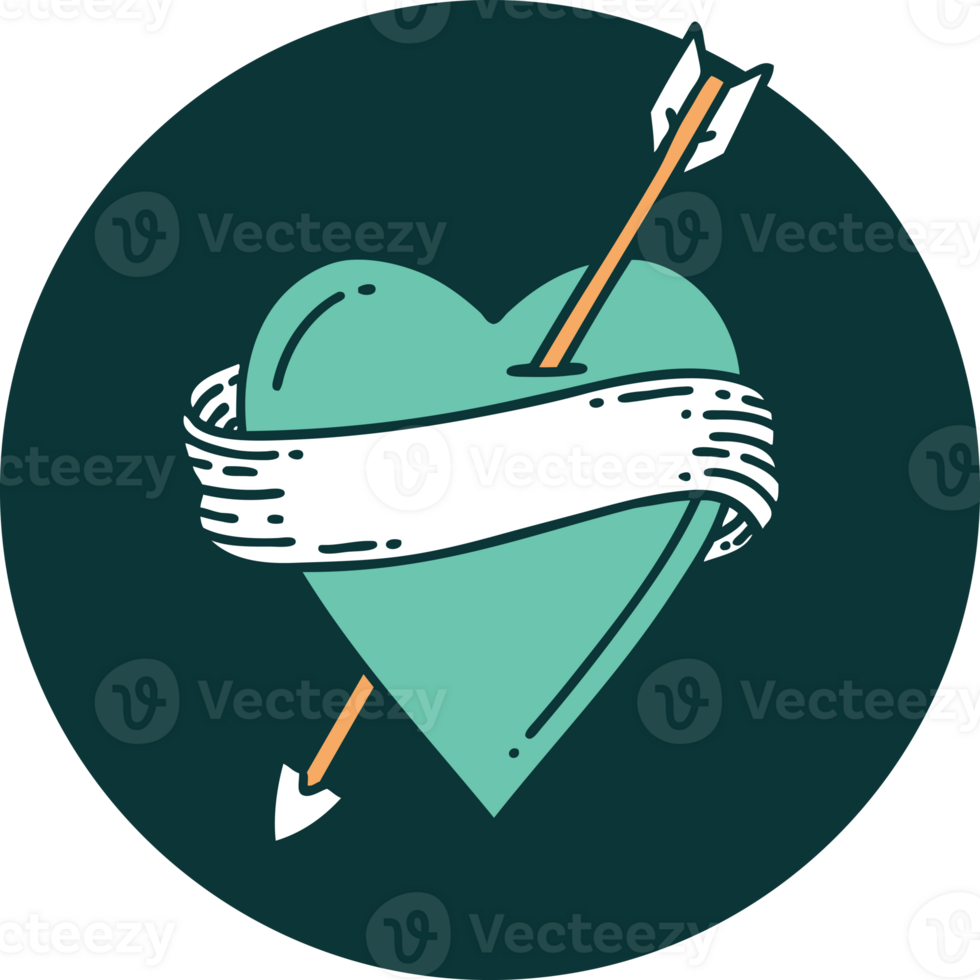 iconic tattoo style image of an arrow heart and banner png
