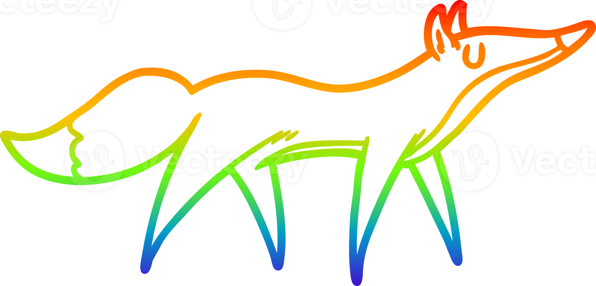 rainbow gradient line drawing of a cartoon fox png