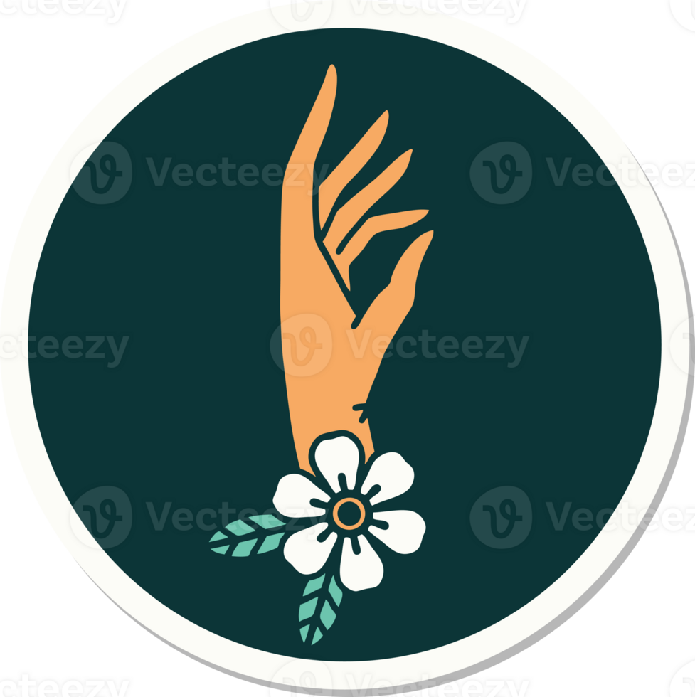 sticker of tattoo in traditional style of a hand and flower png