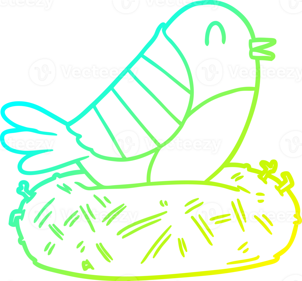 cold gradient line drawing of a cartoon bird sitting on nest png
