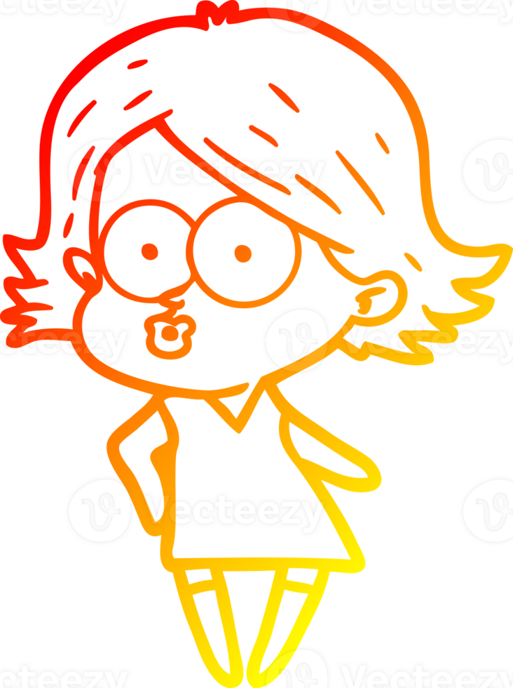 warm gradient line drawing of a cartoon girl pouting png