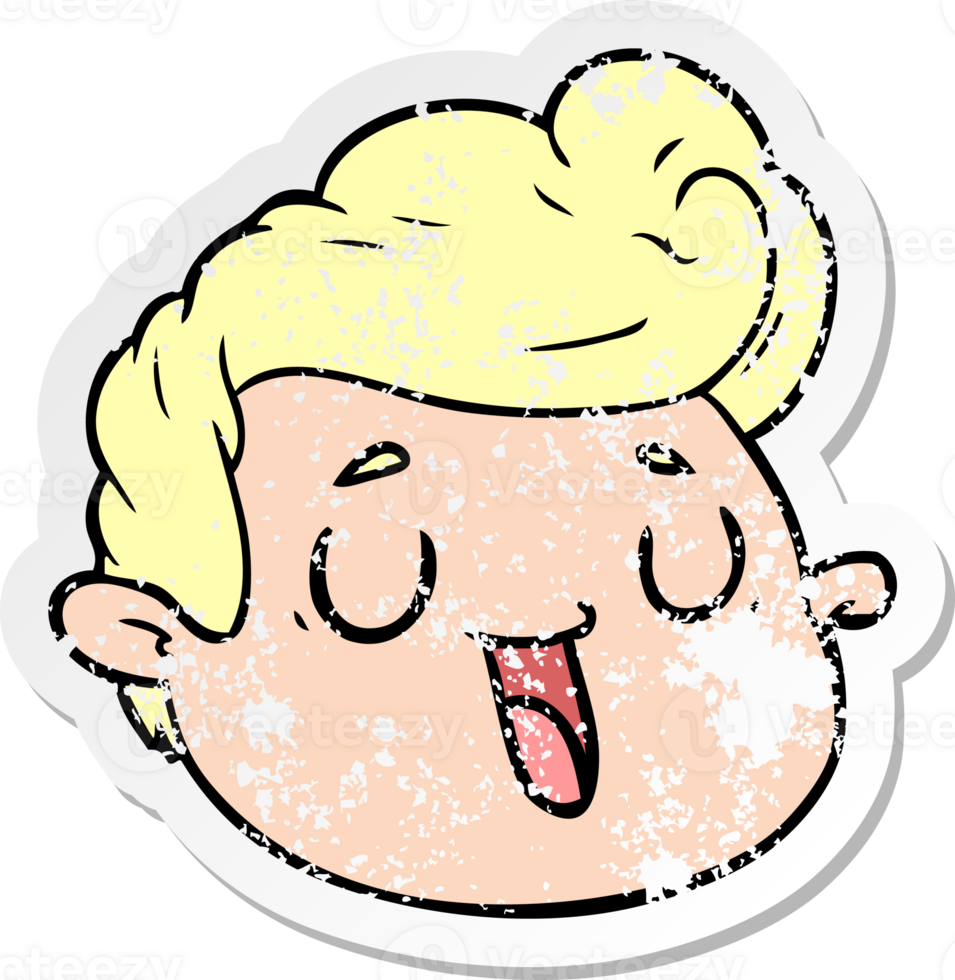 distressed sticker of a cartoon male face png