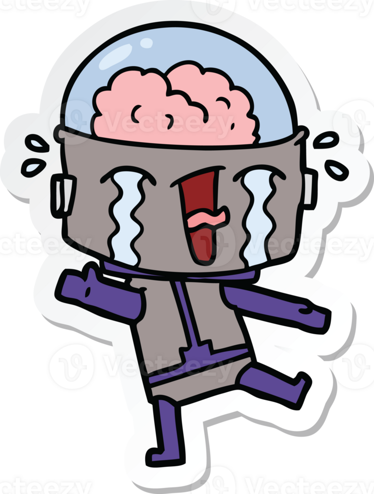 sticker of a cartoon crying robot png