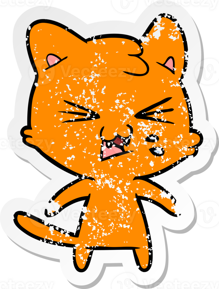 distressed sticker of a cartoon hissing cat png