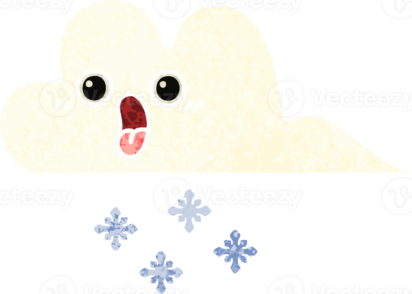 retro illustration style cartoon of a snow cloud png