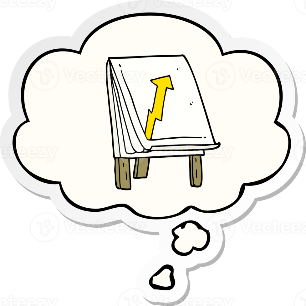cartoon business chart with arrow with thought bubble as a printed sticker png