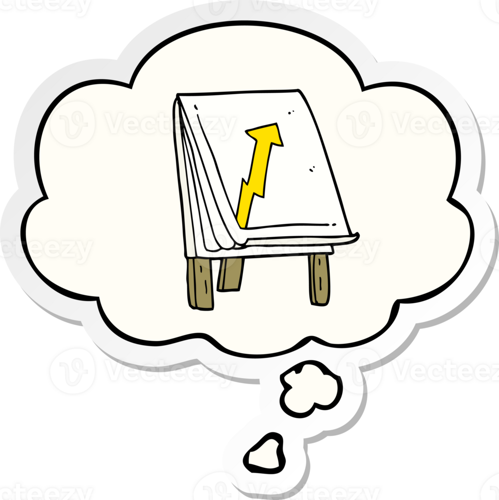 Karikatur Geschäft Diagramm mit Pfeil mit habe gedacht Blase wie ein gedruckt Aufkleber png