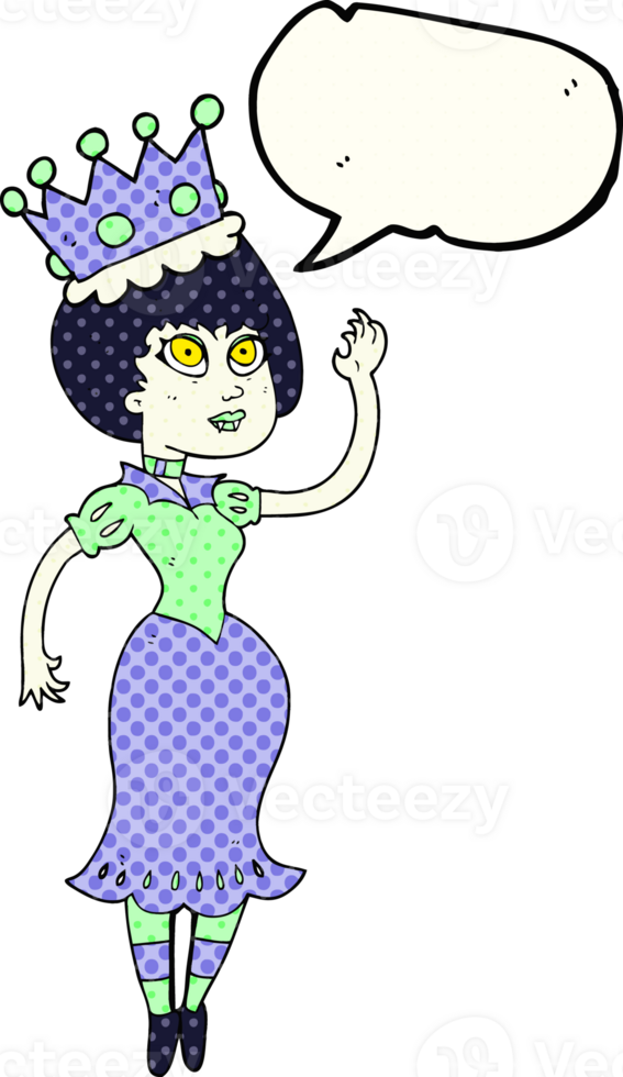 hand drawn comic book speech bubble cartoon vampire queen waving png