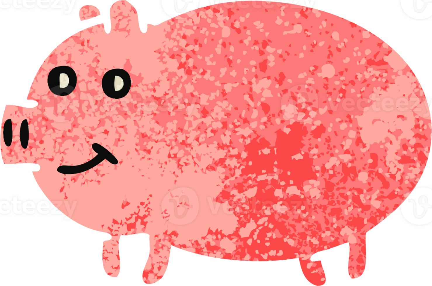 retro illustration style cartoon of a pig png