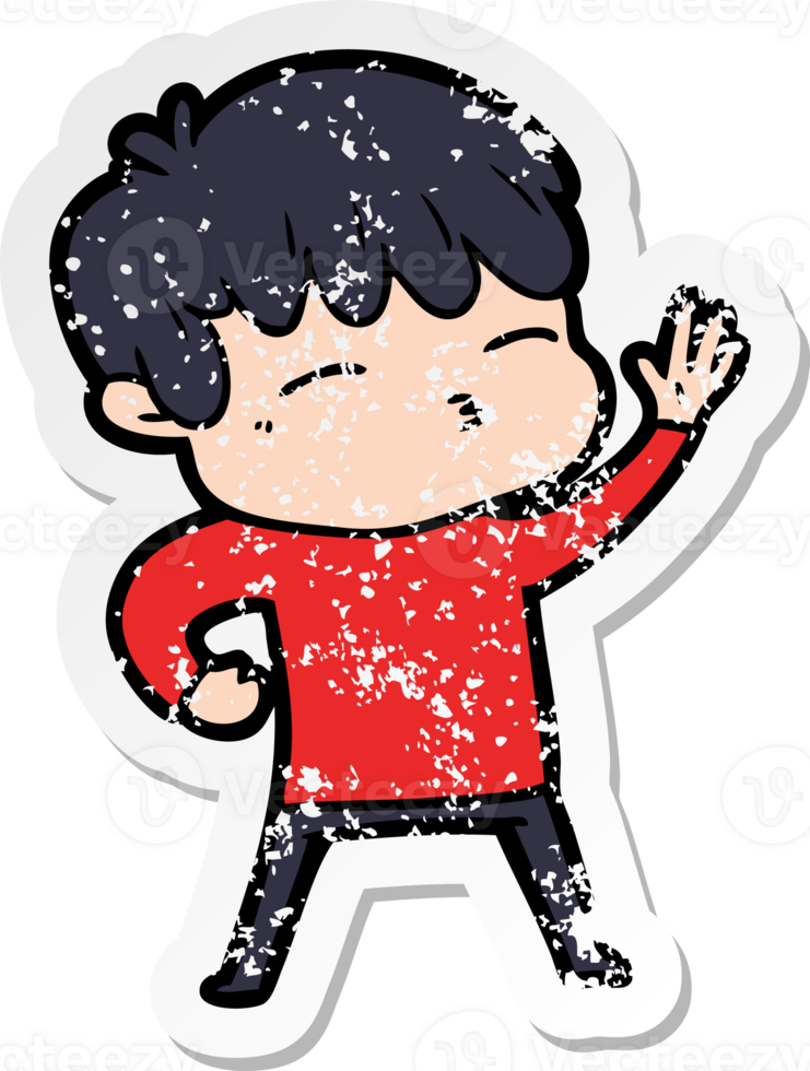 distressed sticker of a cartoon curious boy png