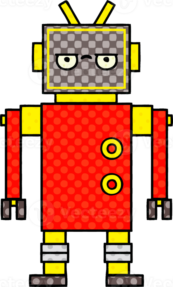 comic book style cartoon of a annoyed robot png