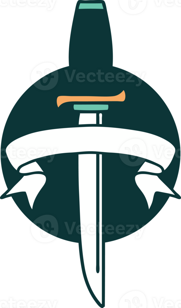 tattoo style icon with banner of a dagger png