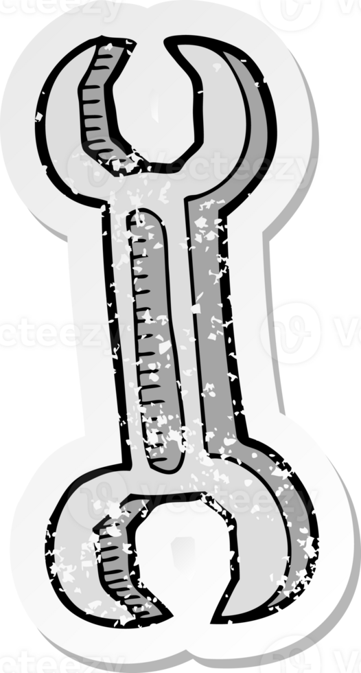 retro distressed sticker of a cartoon spanner png