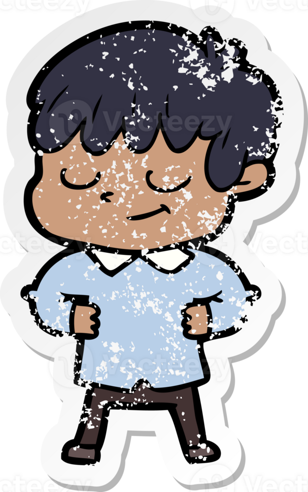 distressed sticker of a cartoon happy boy png