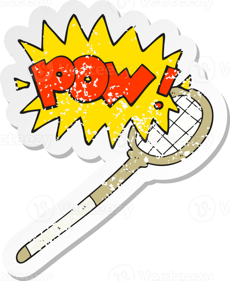 retro distressed sticker of a cartoon tennis racket png