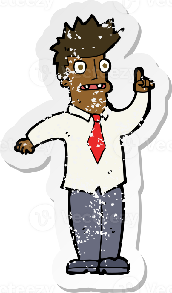 retro distressed sticker of a cartoon man with idea png