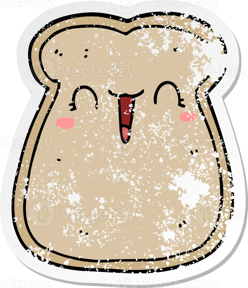 distressed sticker of a cute cartoon slice of toast png