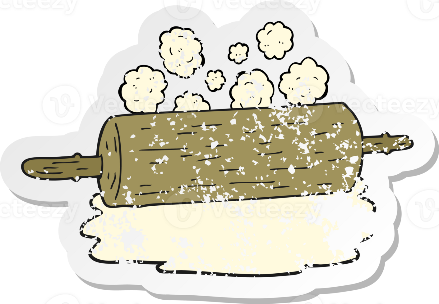 retro distressed sticker of a cartoon rolling pin png