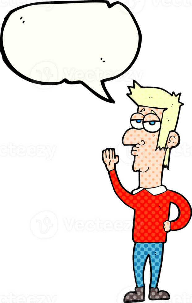 hand drawn comic book speech bubble cartoon man waving png