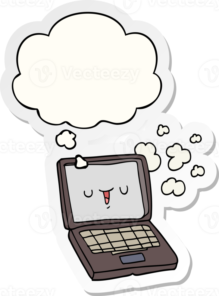 cartoon computer with thought bubble as a printed sticker png