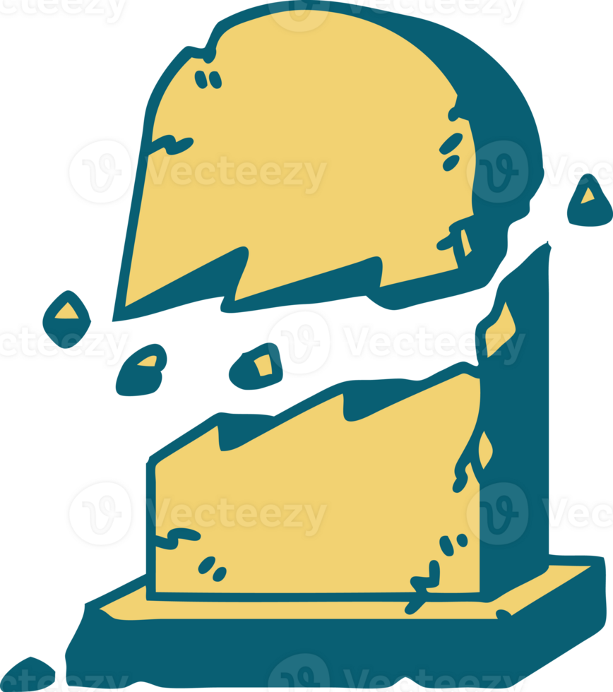 iconic tattoo style image of a broken grave stone png