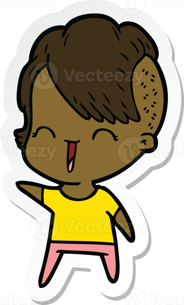 sticker of a cartoon happy hipster girl png