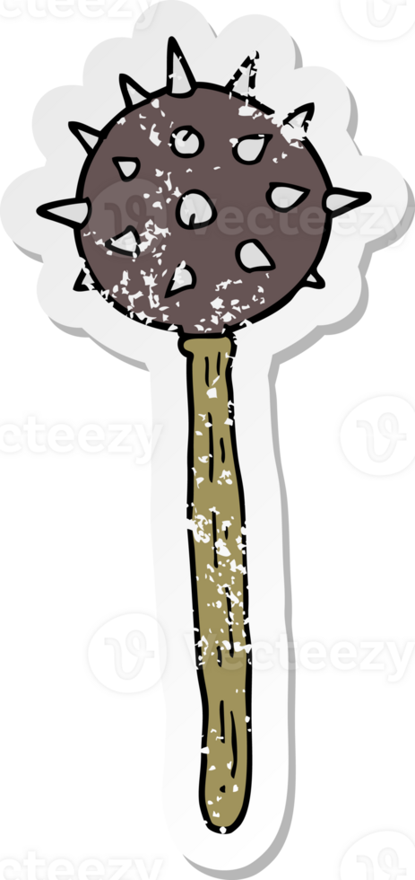 distressed sticker of a cartoon medieval mace png