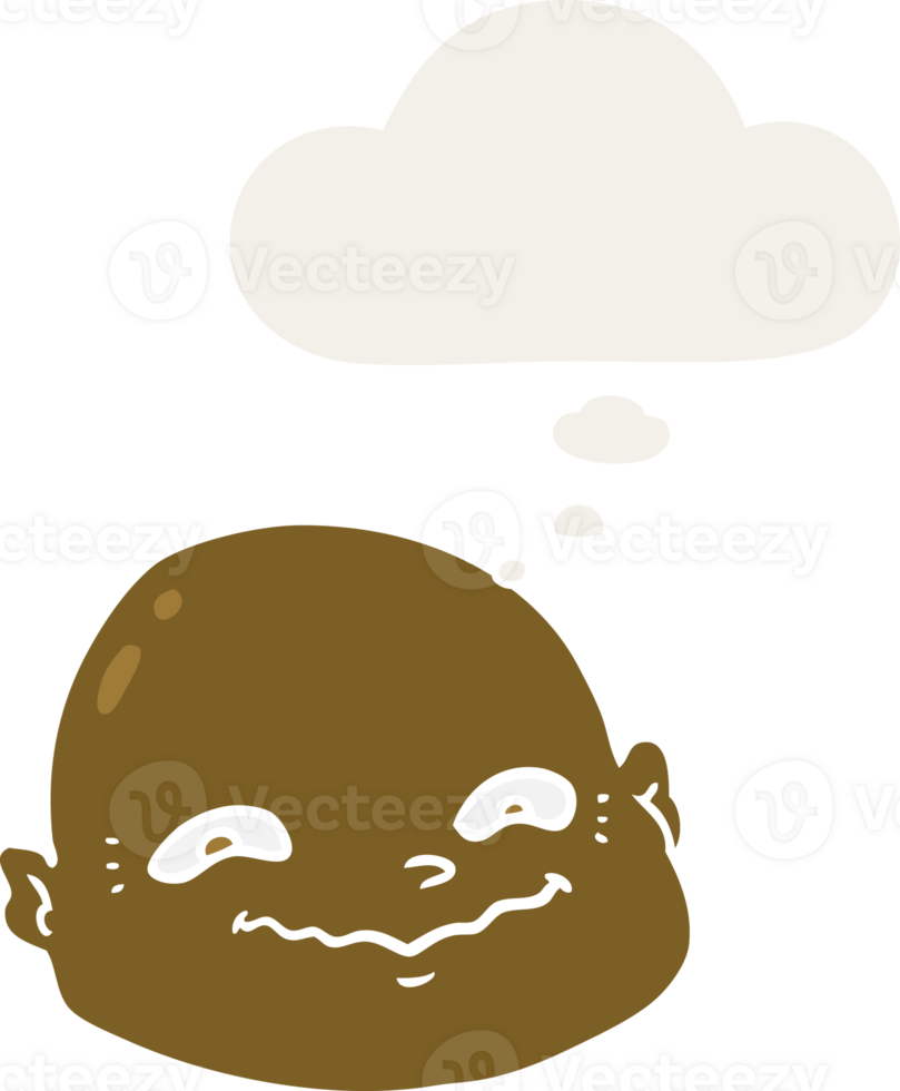 cartoon bald man with thought bubble in retro style png