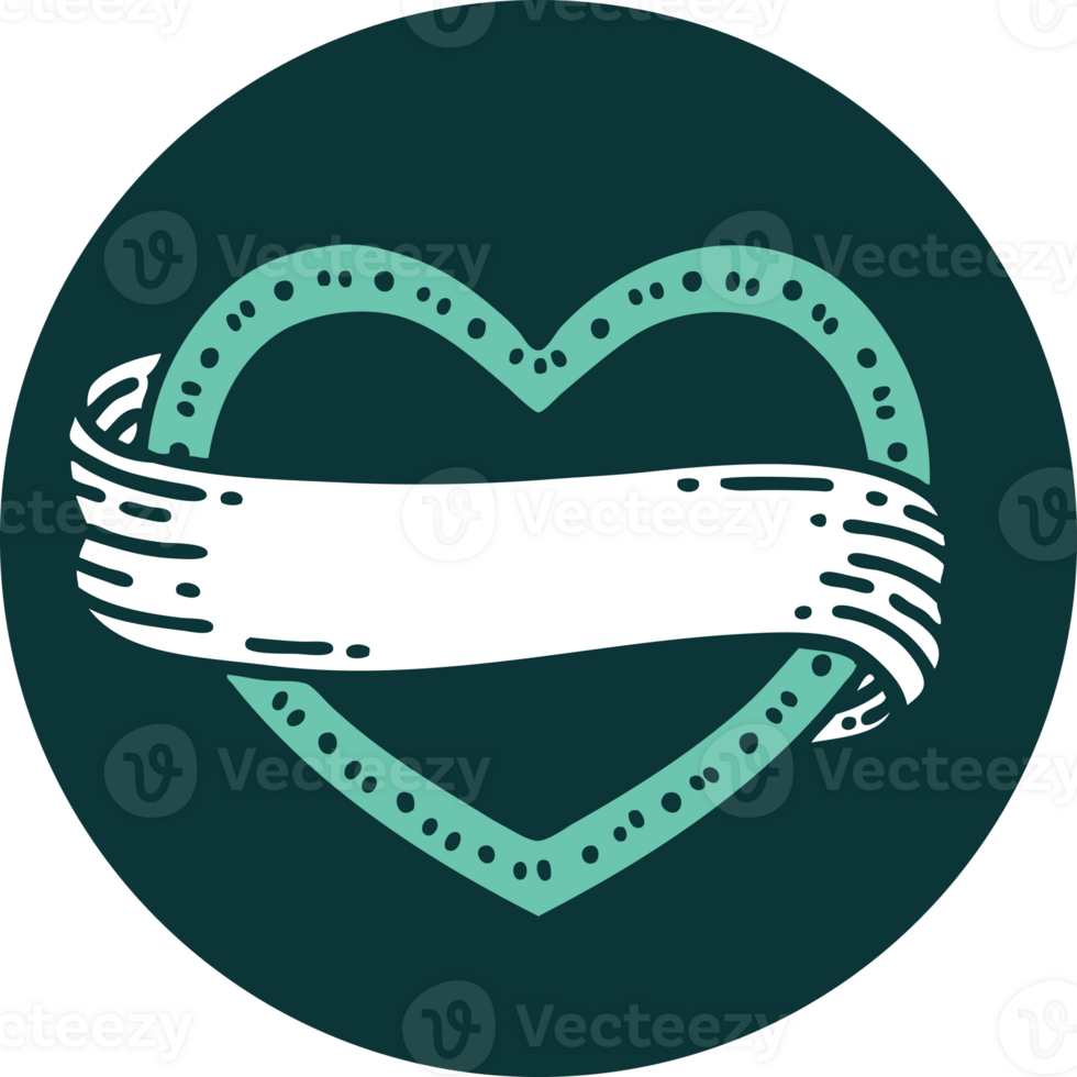 iconic tattoo style image of a heart and banner png