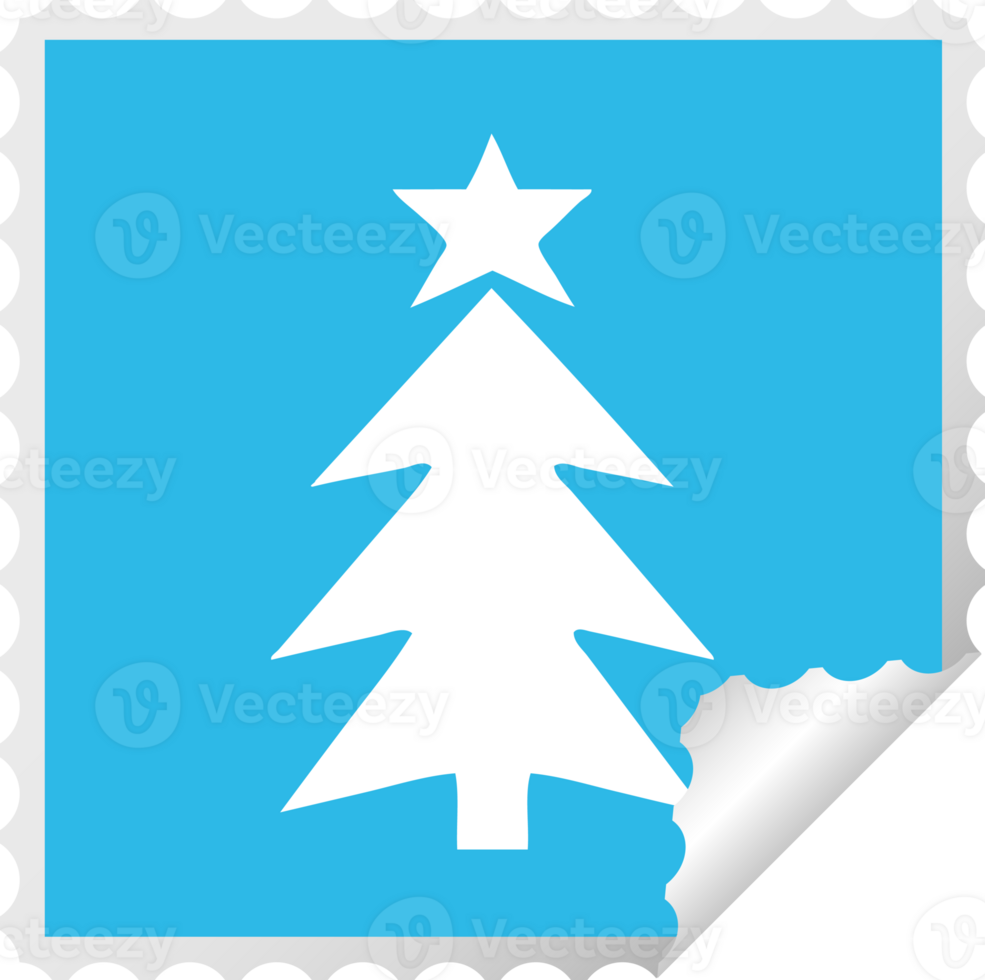 square peeling sticker cartoon of a christmas tree png