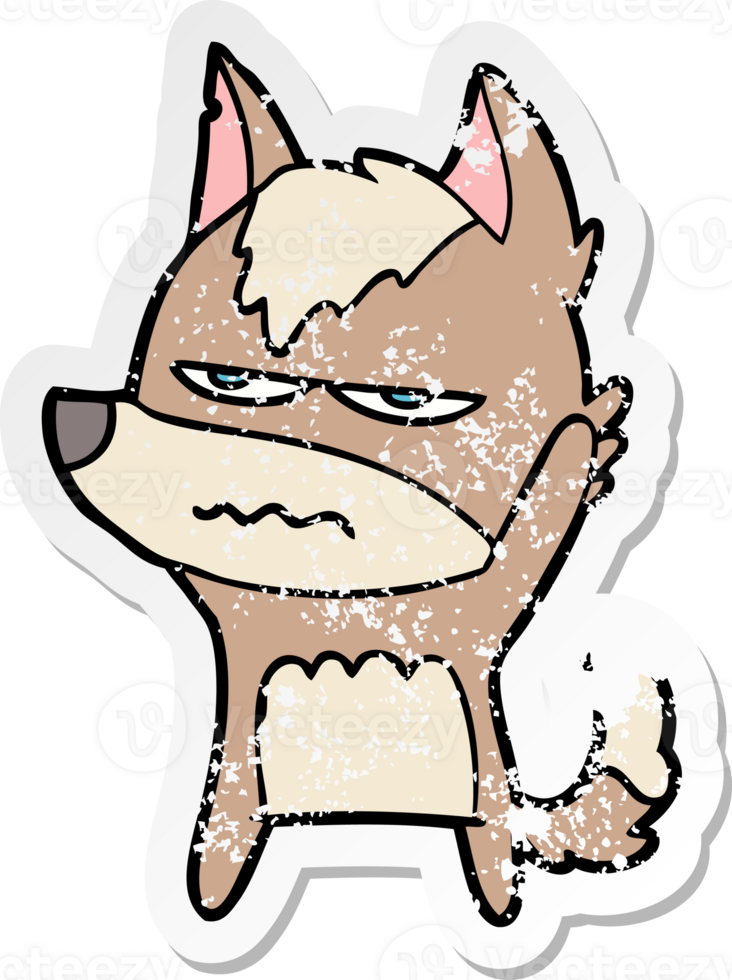 distressed sticker of a cartoon annoyed wolf png