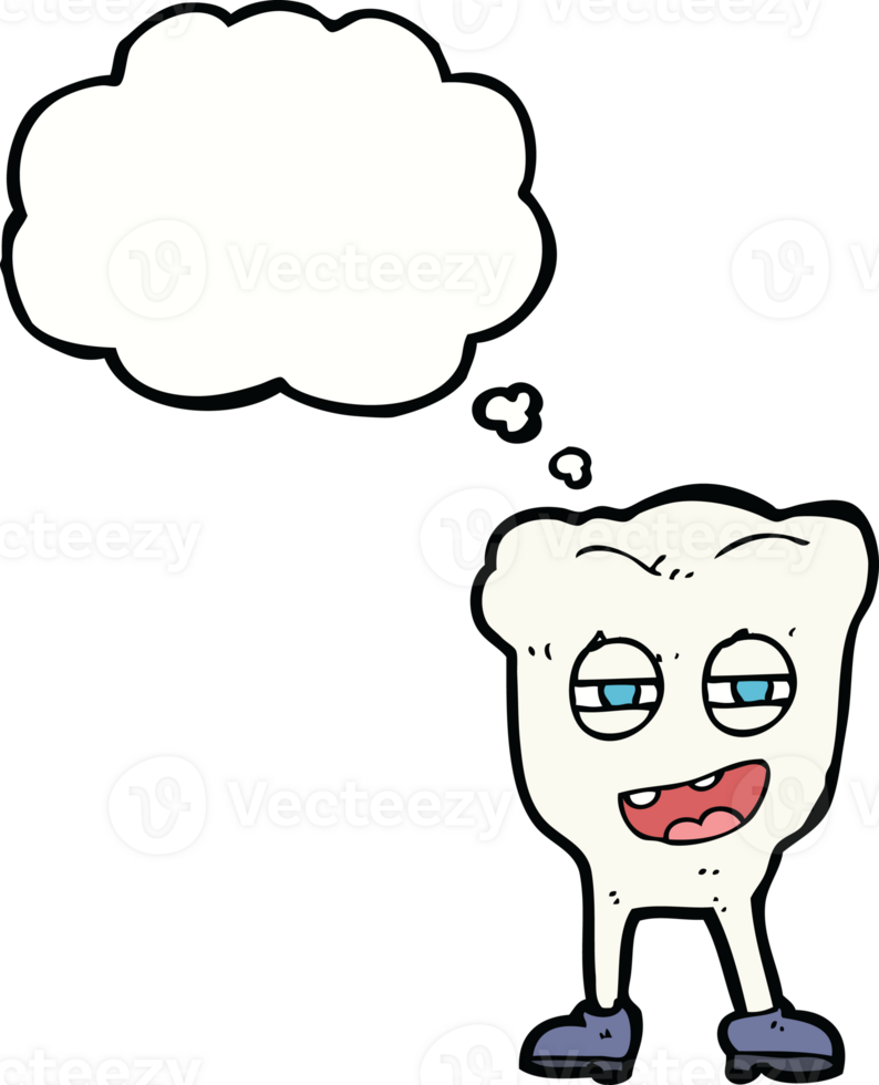 cartoon funny tooth character with thought bubble png