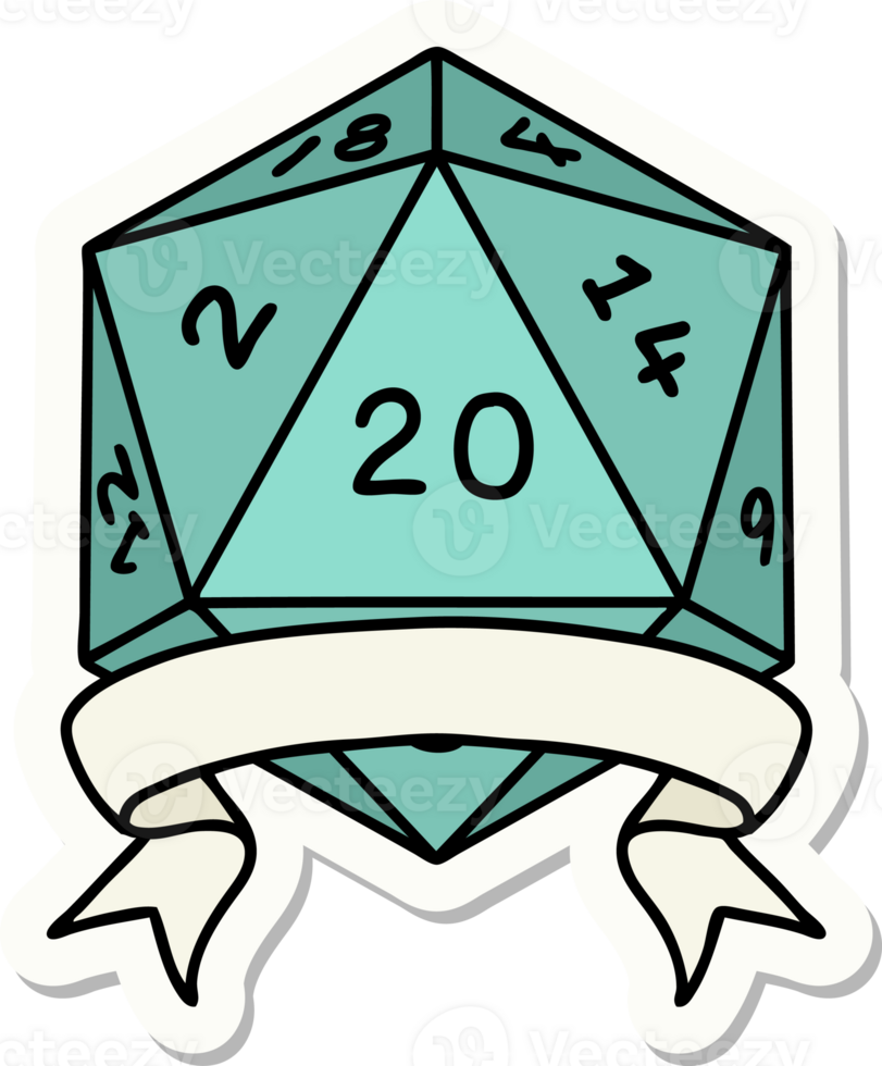 sticker of a natural 20 critical hit D20 dice roll png