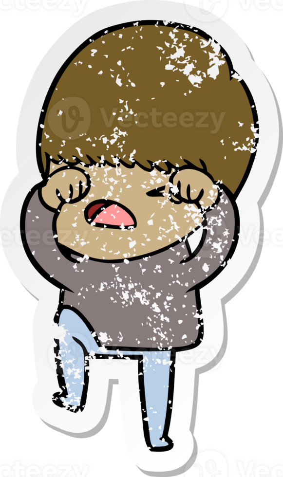 distressed sticker of a cartoon stressed man png