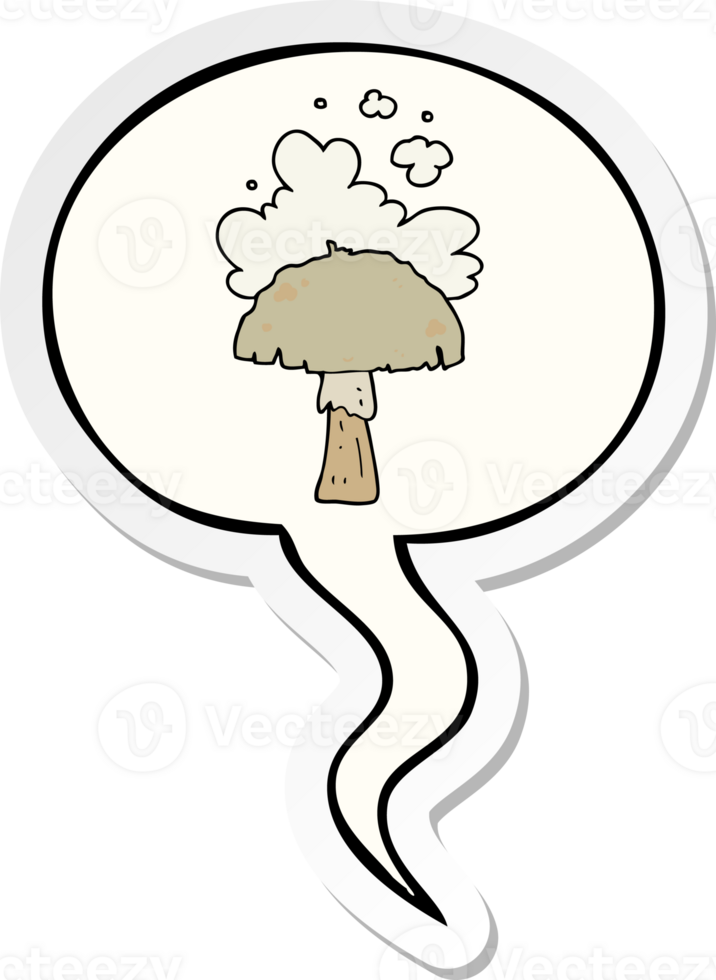 cartoon mushroom with spore cloud with speech bubble sticker png