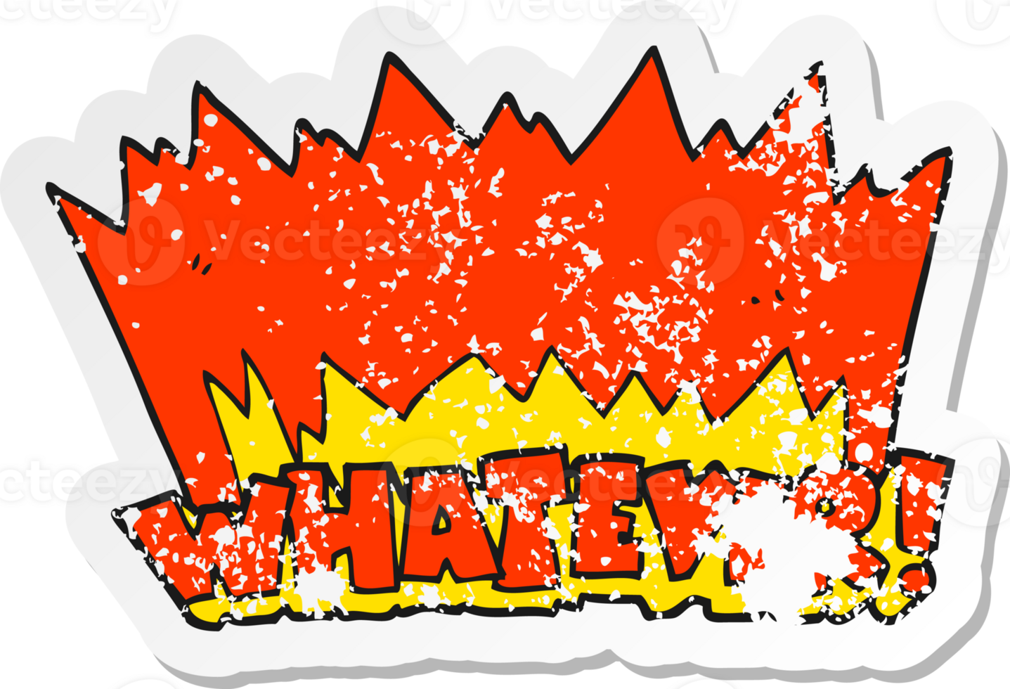 retro distressed sticker of a cartoon Whatever shout png
