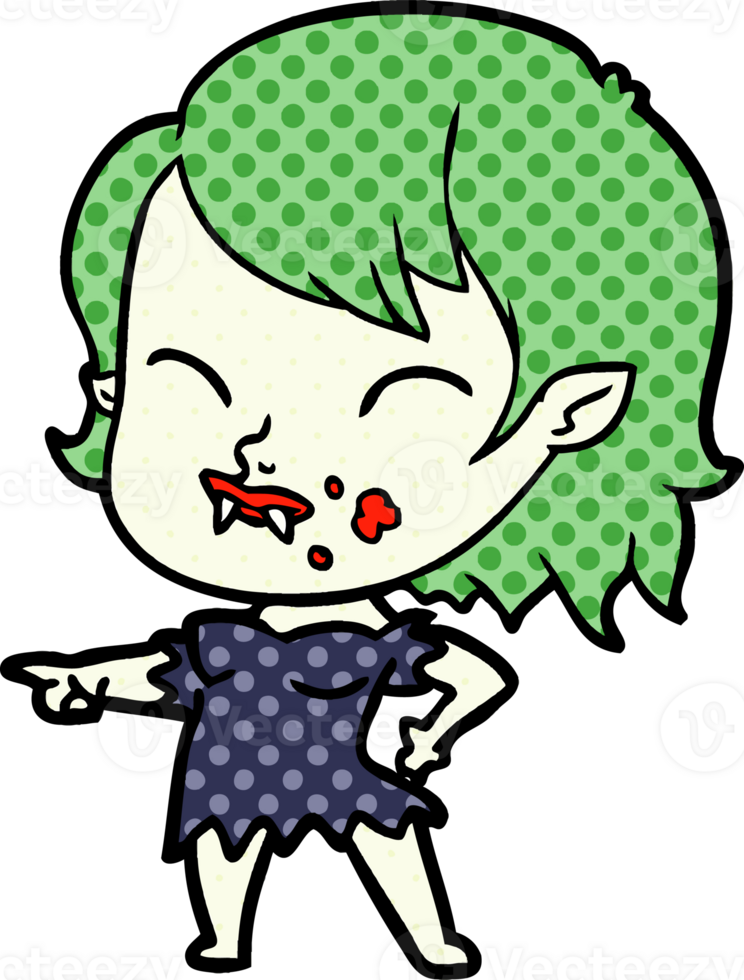 cartoon vampire girl with blood on cheek png