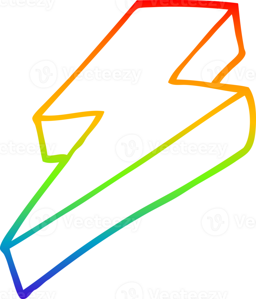 rainbow gradient line drawing of a cartoon thunder bolt png