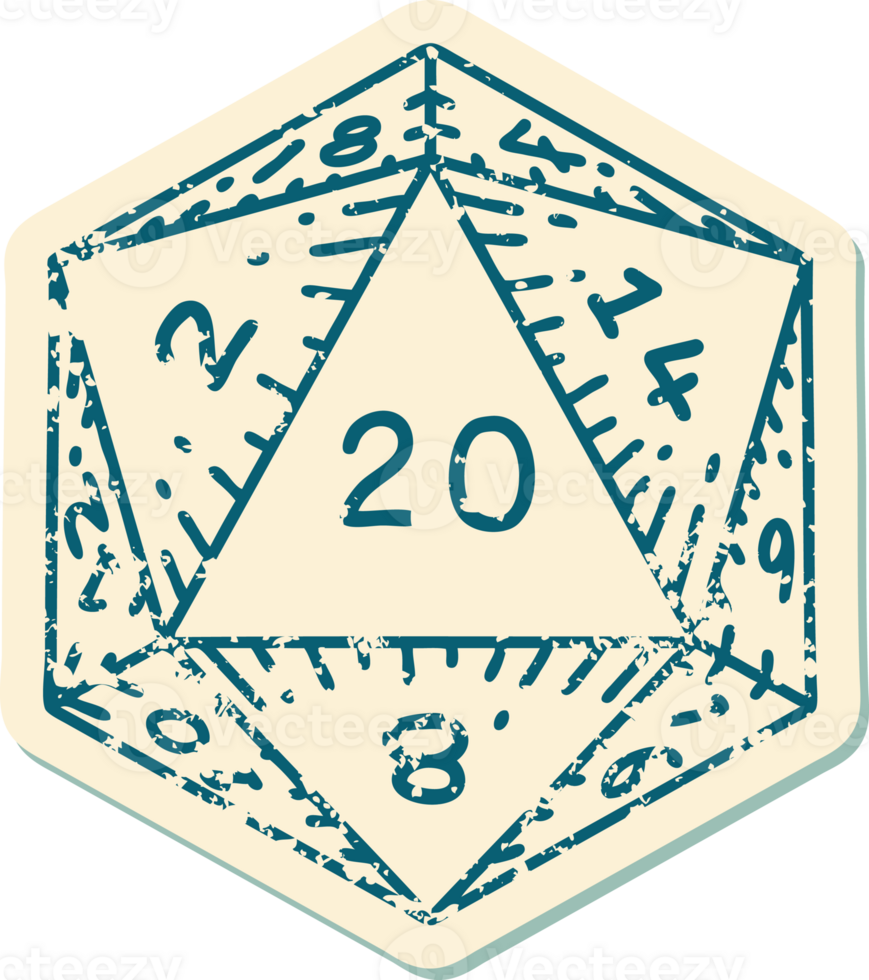 Retro Tattoo Style natural 20 D20 dice roll png