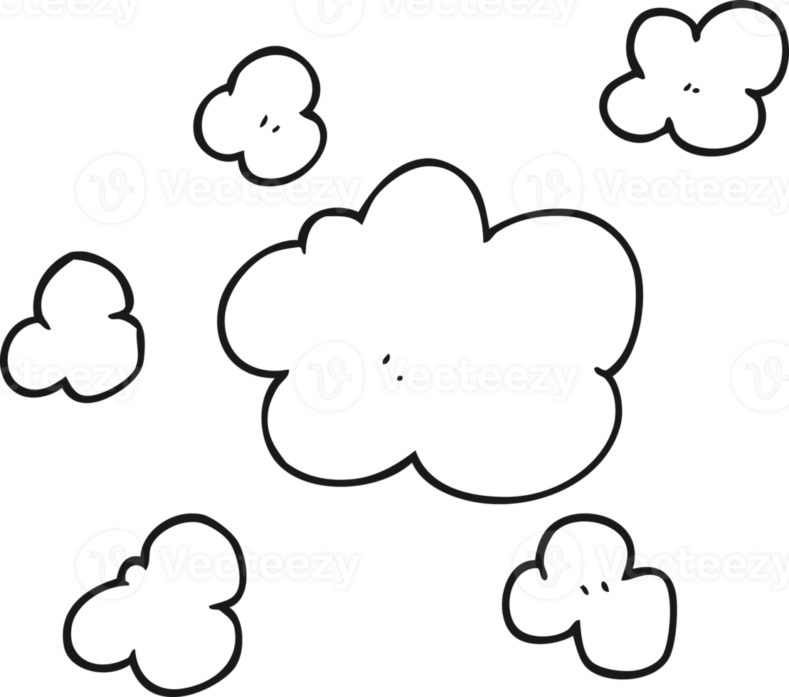 hand drawn black and white cartoon steam clouds png
