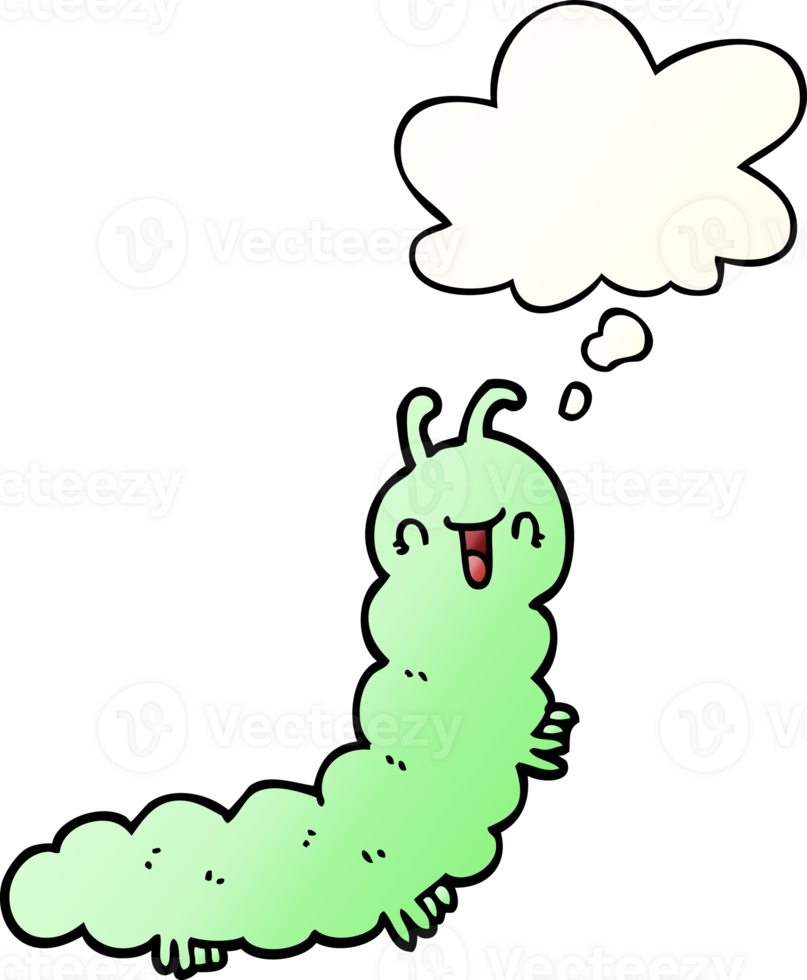 cartoon caterpillar with thought bubble in smooth gradient style png