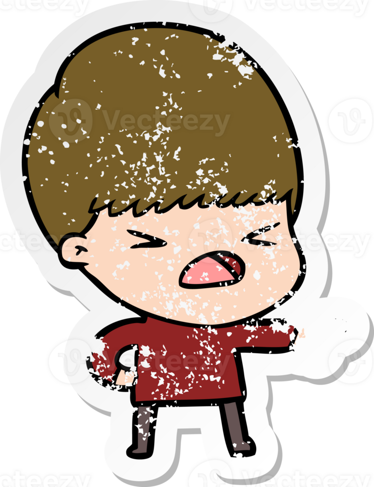 distressed sticker of a cartoon stressed man png