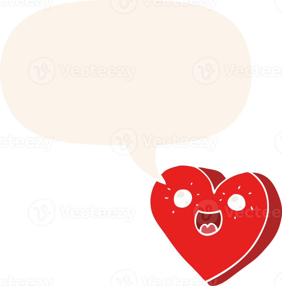heart cartoon character with speech bubble in retro style png