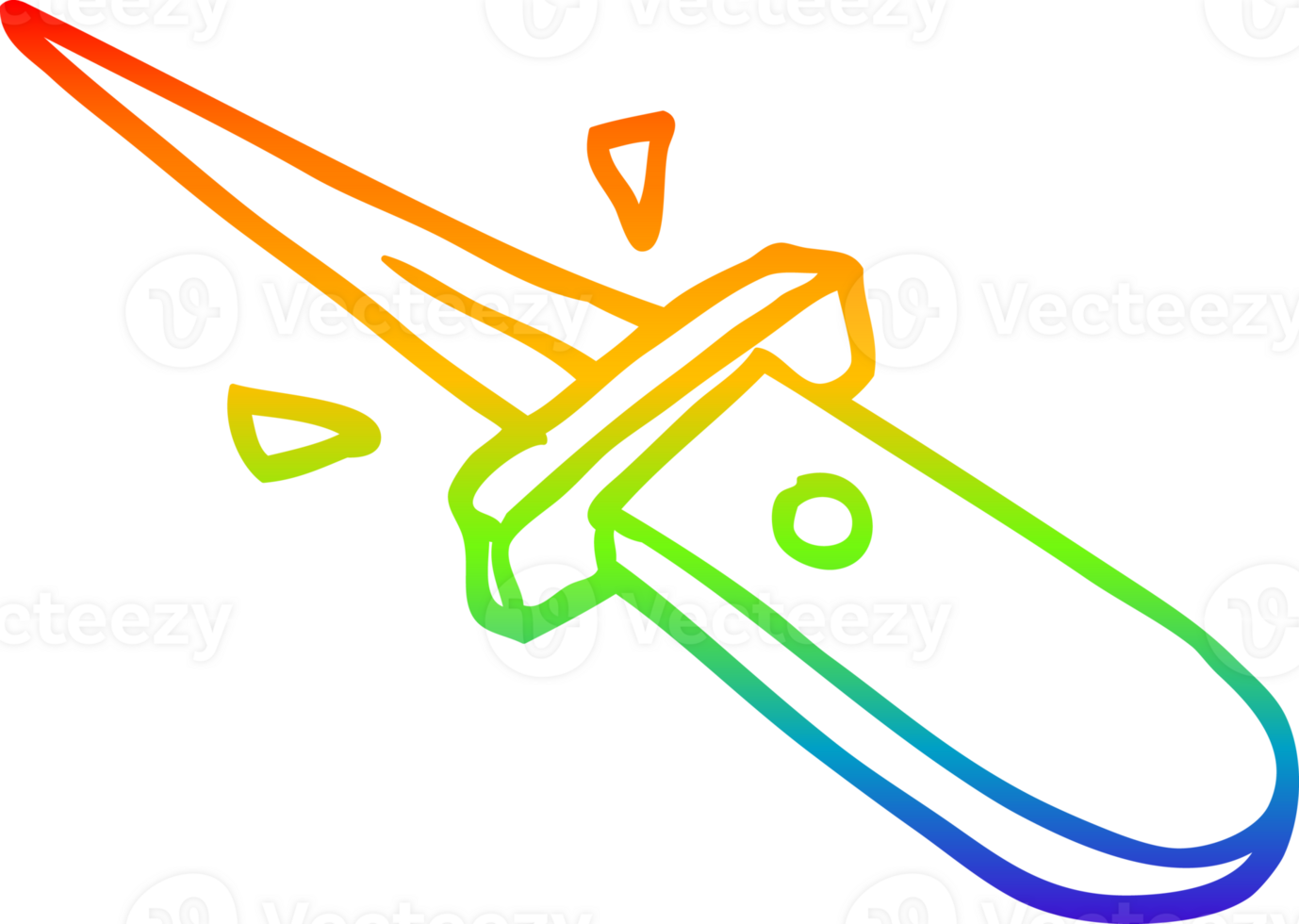rainbow gradient line drawing of a cartoon flick knife png