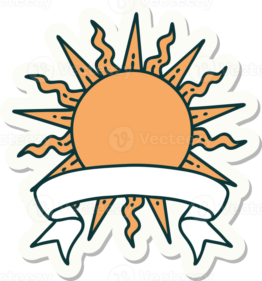 tattoo style sticker with banner of a sun png