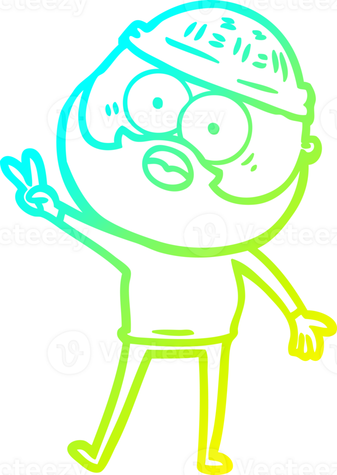 cold gradient line drawing of a cartoon bearded man png