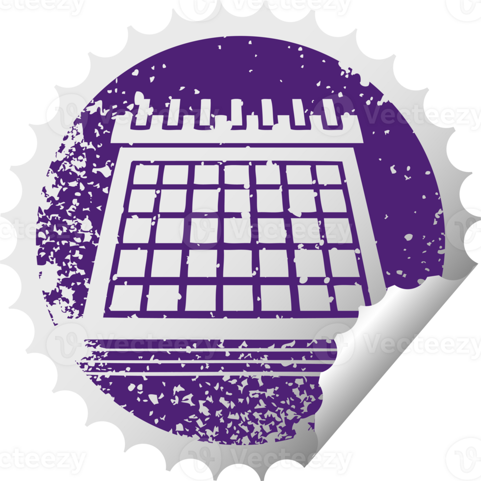 distressed circular peeling sticker symbol of a work calendar png