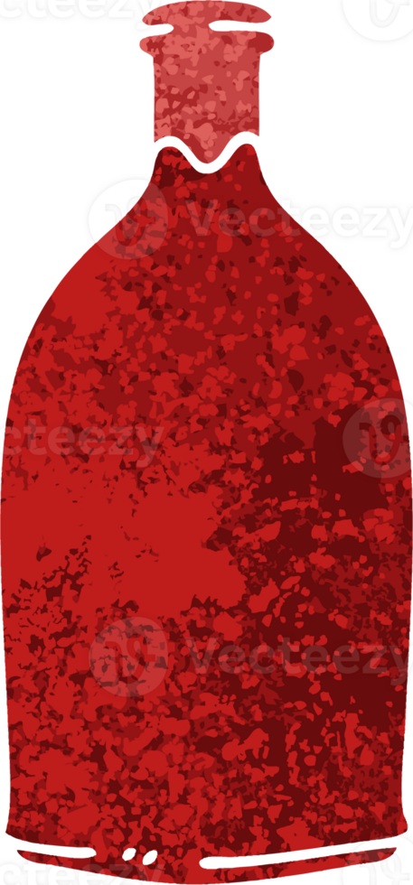retro illustration style quirky cartoon red wine bottle png