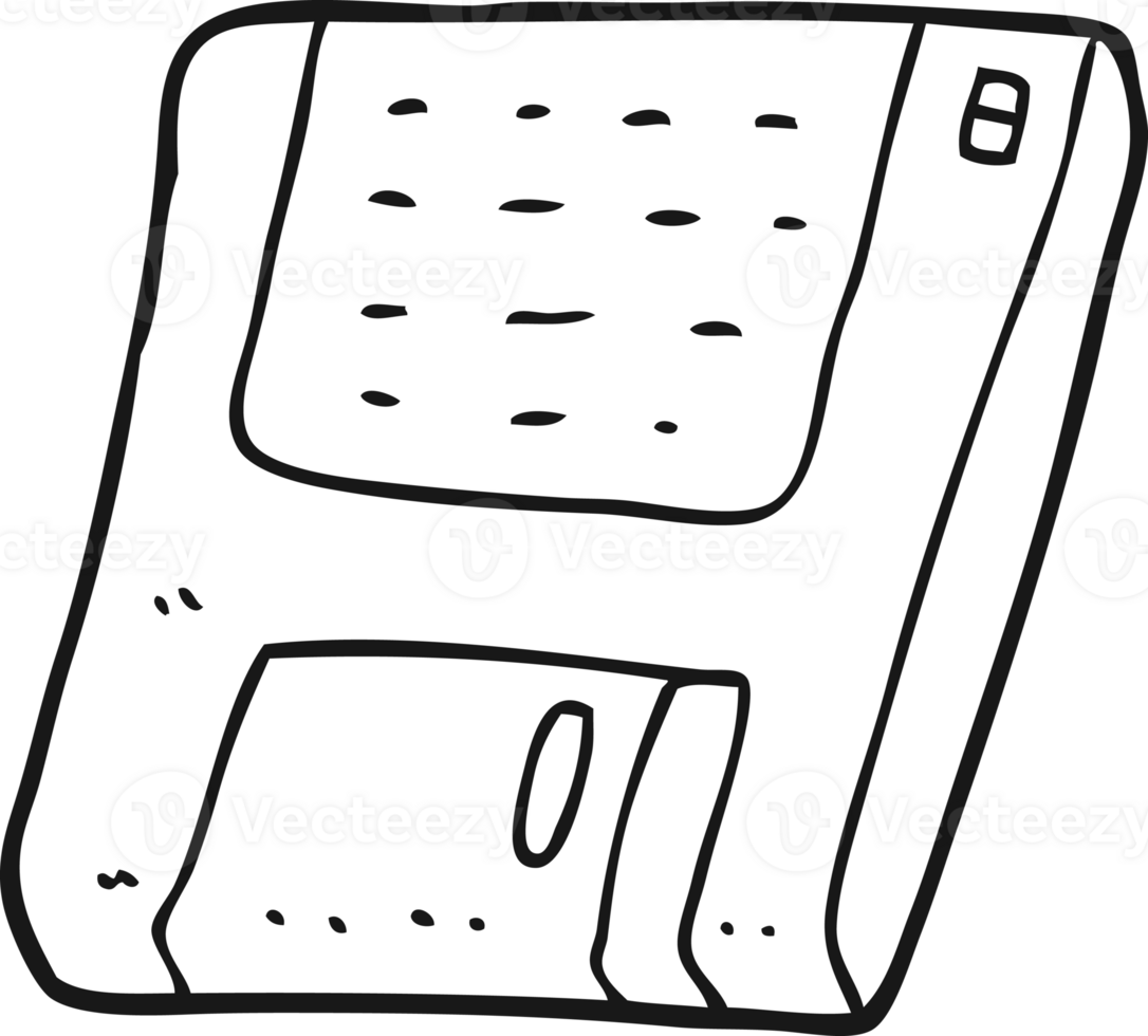 hand drawn black and white cartoon old computer disk png